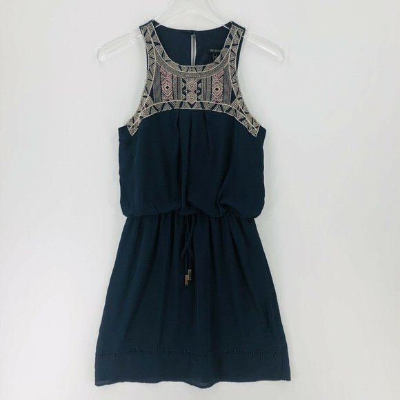 Jodi Kristopher Dresses & Skirts - Jodi Kristopher Dress Small Navy Blue Tribal Embroidery Sleeveless Mini Boho